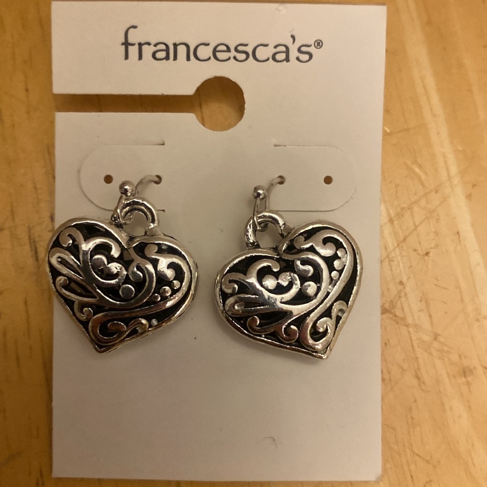 Francesca's Collections Silver Heart hanging Earrings NWT